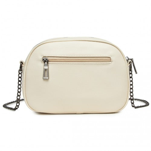 MSM2449 - Miss Lulu Practical Quilted Soft PU Leather Crossbody Shoulder Bag with Chain Strap - Beige