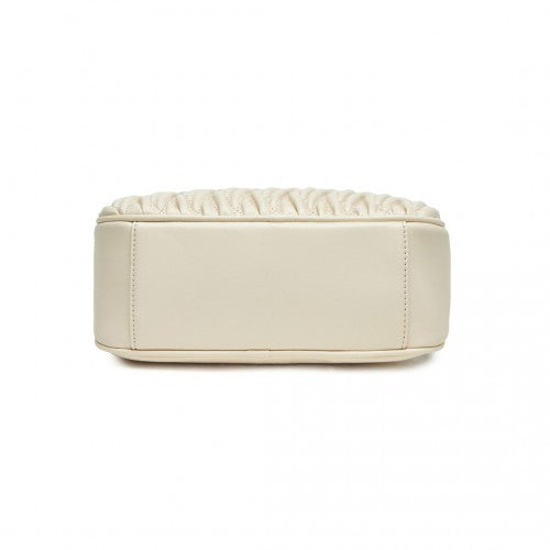 MSM2449 - Miss Lulu Practical Quilted Soft PU Leather Crossbody Shoulder Bag with Chain Strap - Beige