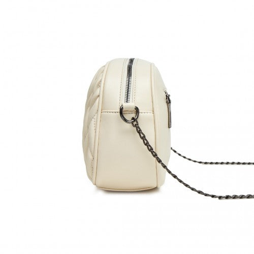 MSM2449 - Miss Lulu Practical Quilted Soft PU Leather Crossbody Shoulder Bag with Chain Strap - Beige