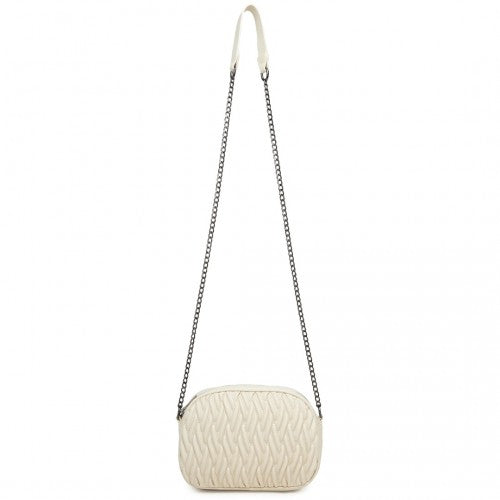 MSM2449 - Miss Lulu Practical Quilted Soft PU Leather Crossbody Shoulder Bag with Chain Strap - Beige
