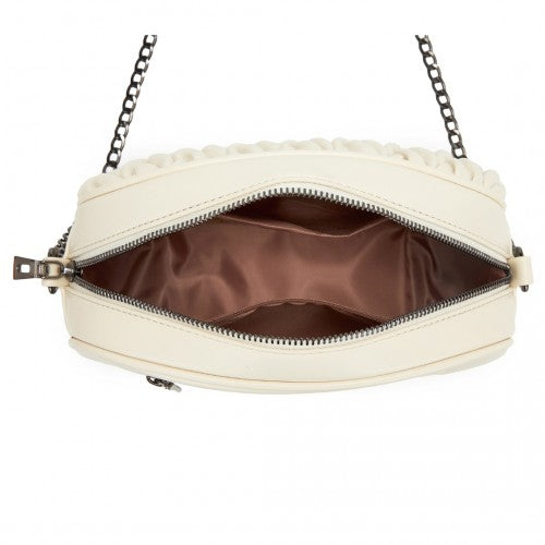 MSM2449 - Miss Lulu Practical Quilted Soft PU Leather Crossbody Shoulder Bag with Chain Strap - Beige
