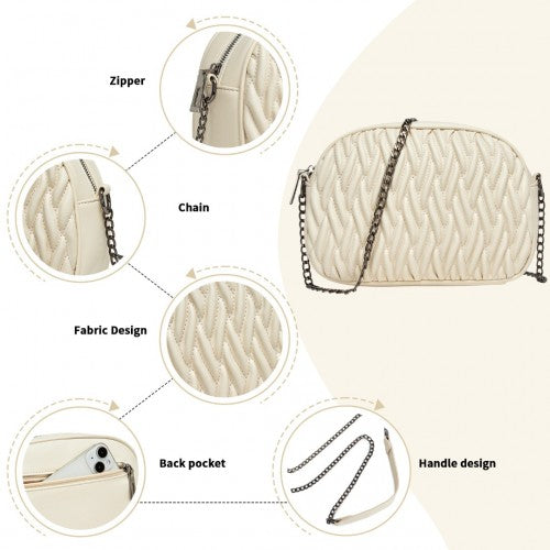 MSM2449 - Miss Lulu Practical Quilted Soft PU Leather Crossbody Shoulder Bag with Chain Strap - Beige