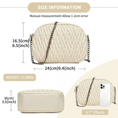MSM2449 - Miss Lulu Practical Quilted Soft PU Leather Crossbody Shoulder Bag with Chain Strap - Beige