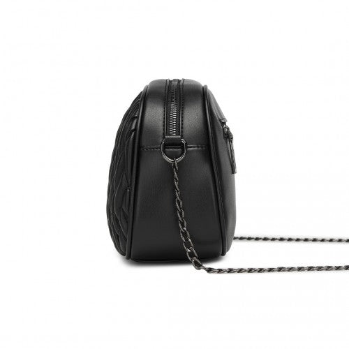 MSM2449 - Miss Lulu Practical Quilted Soft PU Leather Crossbody Shoulder Bag with Chain Strap - Black