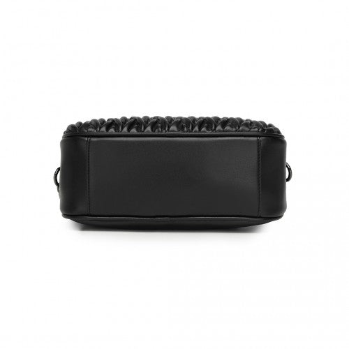 MSM2449 - Miss Lulu Practical Quilted Soft PU Leather Crossbody Shoulder Bag with Chain Strap - Black