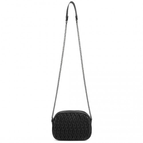 MSM2449 - Miss Lulu Practical Quilted Soft PU Leather Crossbody Shoulder Bag with Chain Strap - Black
