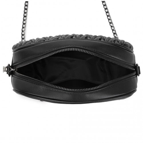 MSM2449 - Miss Lulu Practical Quilted Soft PU Leather Crossbody Shoulder Bag with Chain Strap - Black