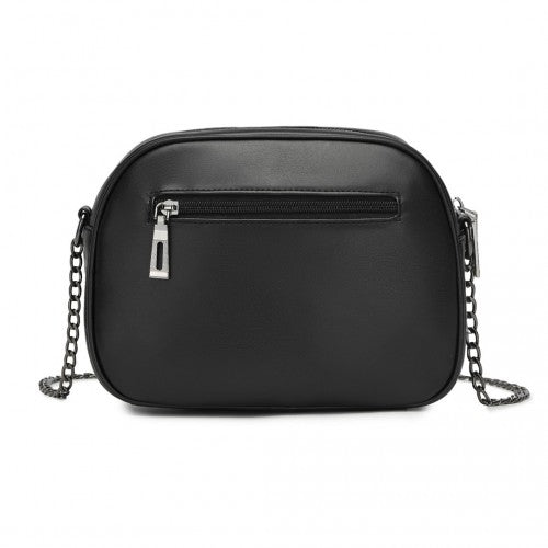 MSM2449 - Miss Lulu Practical Quilted Soft PU Leather Crossbody Shoulder Bag with Chain Strap - Black