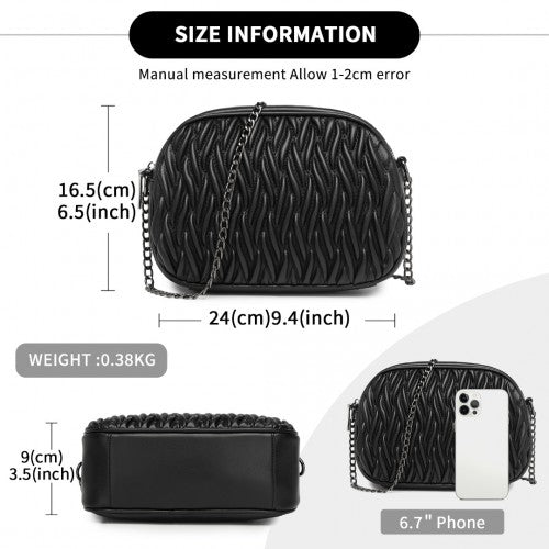 MSM2449 - Miss Lulu Practical Quilted Soft PU Leather Crossbody Shoulder Bag with Chain Strap - Black