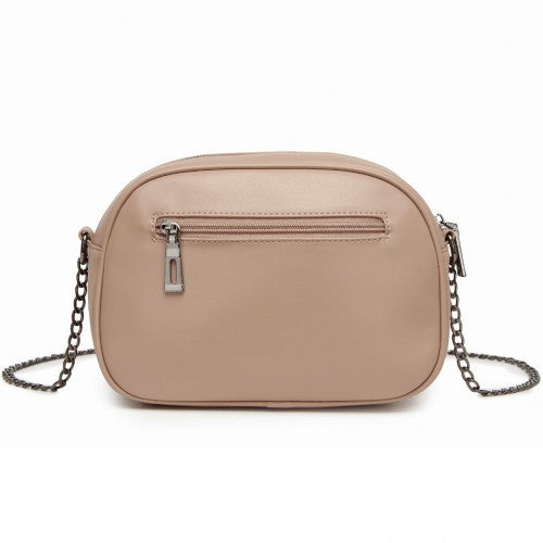 MSM2449 - Miss Lulu Practical Quilted Soft PU Leather Crossbody Shoulder Bag with Chain Strap - Khaki