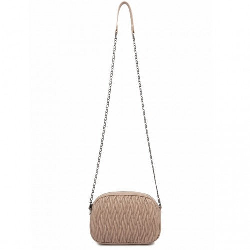 MSM2449 - Miss Lulu Practical Quilted Soft PU Leather Crossbody Shoulder Bag with Chain Strap - Khaki