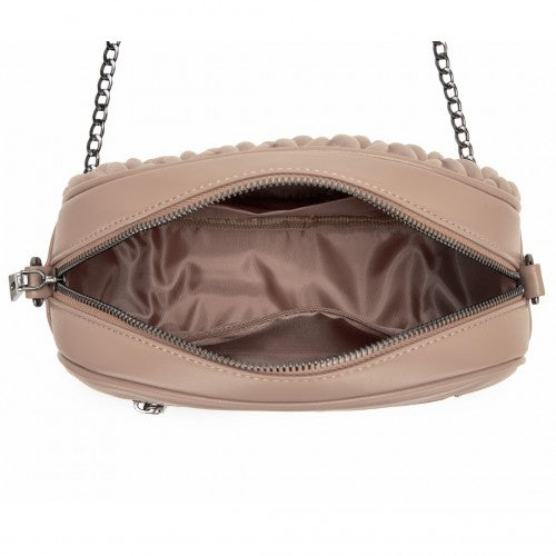 MSM2449 - Miss Lulu Practical Quilted Soft PU Leather Crossbody Shoulder Bag with Chain Strap - Khaki