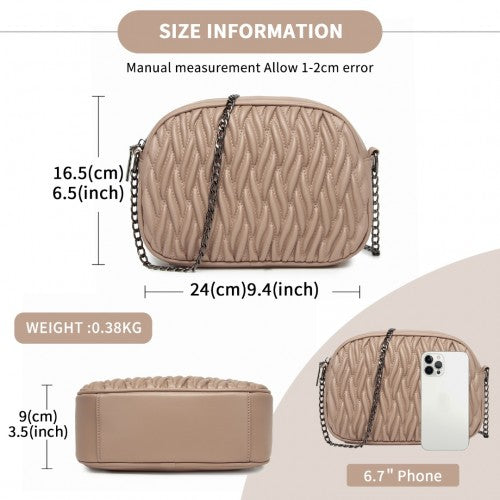 MSM2449 - Miss Lulu Practical Quilted Soft PU Leather Crossbody Shoulder Bag with Chain Strap - Khaki