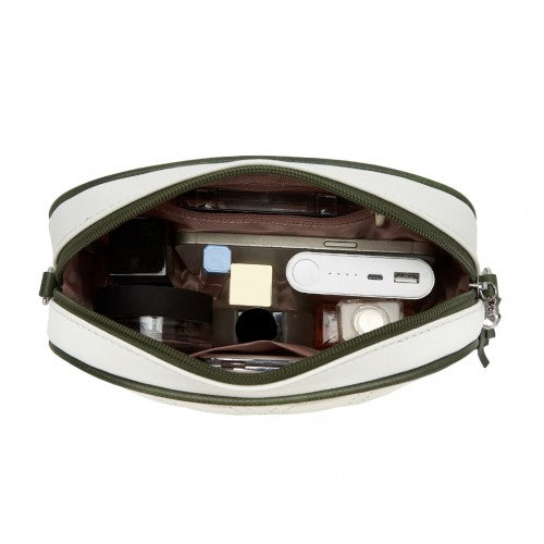 MSM2460 - Miss Lulu Minimalist V-Stitch PU Leather Crossbody Bag with Tassel Zip - White And Green