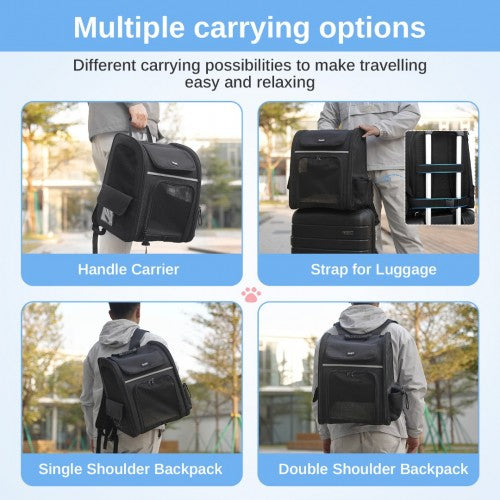 PTD2441 - Dogat Expandable And Foldable Pet Backpack Carrier with Ventilated Mesh Windows Comfortable & Secure Design - Black