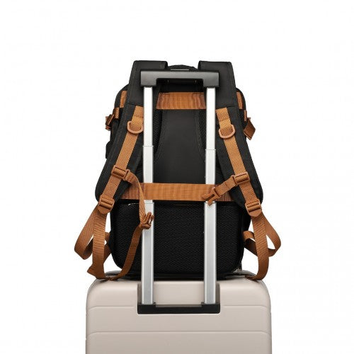 S2362 - Water-Resistant Functional Backpack With Shoe Compartment And USB Charging Port - Black