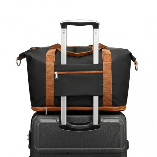 S2366 - 36L Expandable Water-Resistant Travel Tote Set with Cosmetic Pouch Versatile Carry-On Duffel Bag - Black And Brown