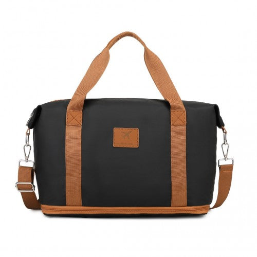 S2366 - 36L Expandable Water-Resistant Travel Tote Set with Cosmetic Pouch Versatile Carry-On Duffel Bag - Black And Brown