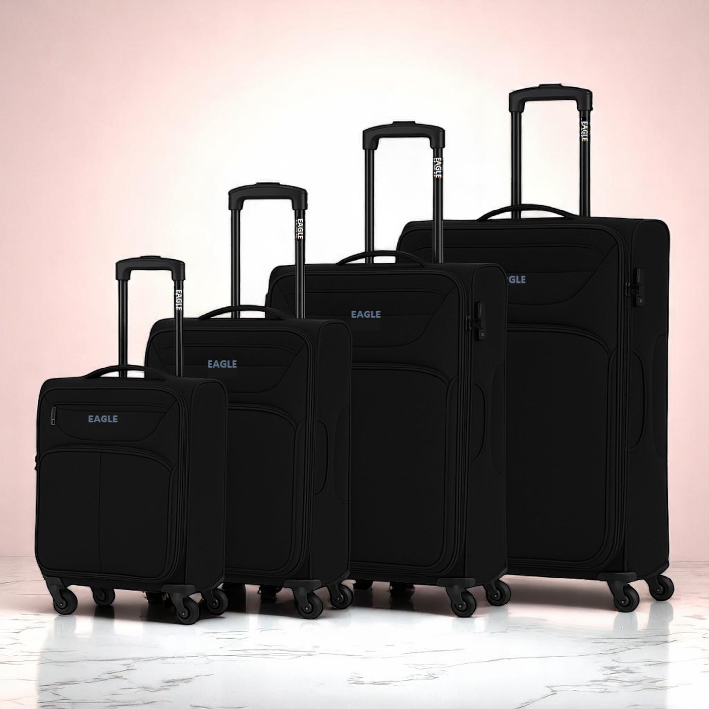 Eagle Super Lightweight 4 Wheels Spinner Soft Shell Expandable Luggage Black