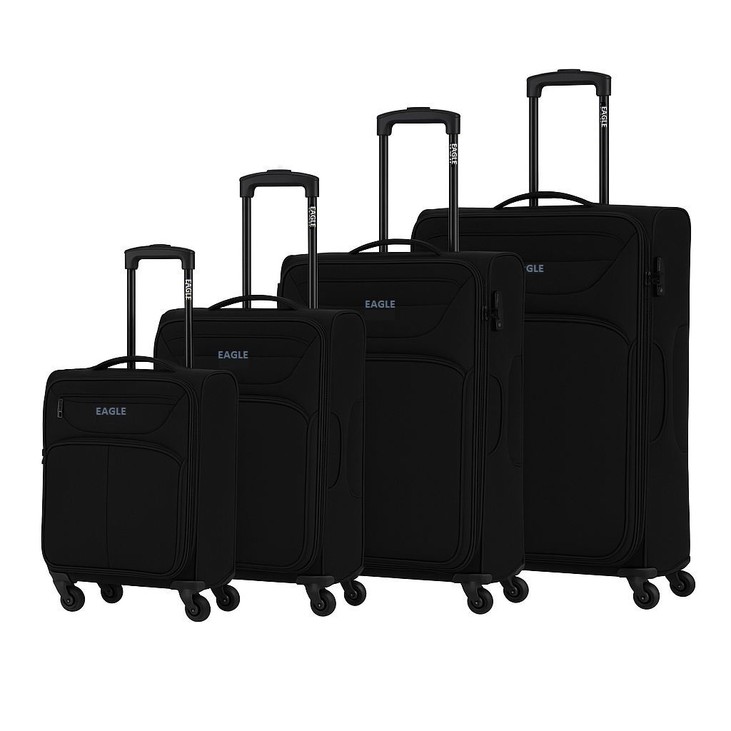 Eagle Super Lightweight 4 Wheels Spinner Soft Shell Expandable Luggage Black