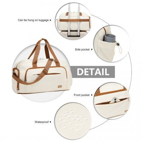 TVK2429 - Kono Versatile Multi-Compartment Travel Weekend Bag Two-Piece Set with Shoe Compartment and Cosmetic Pouch - Beige And Brown