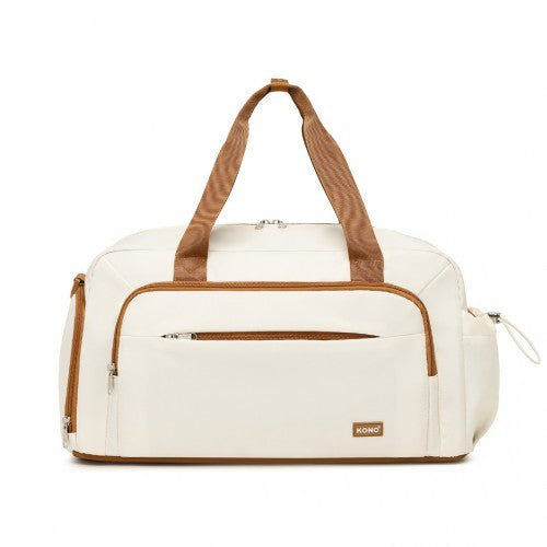 TVK2429 - Kono Versatile Multi-Compartment Travel Weekend Bag Two-Piece Set with Shoe Compartment and Cosmetic Pouch - Beige And Brown