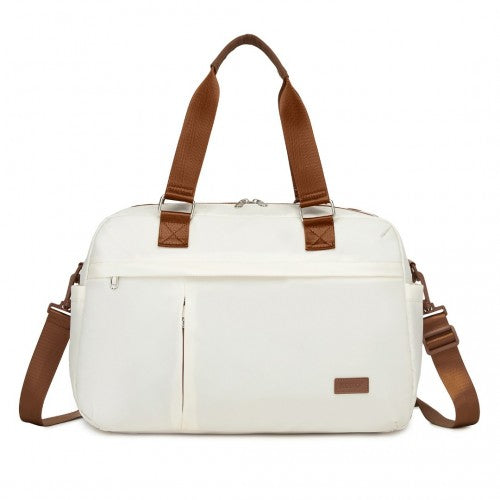 TVK2430 - Kono Multi-functional Travel Bag Large Tote Bag & Duffle Bag with Expandable Compartment and Wet/Dry Pocket - Beige And Brown