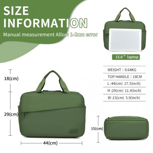 TVK2444 - Kono Water-Resistant Travel Bag with Laptop Sleeve Multi-Functional Tote for Business and Weekend Large Capacity for Men and Women - Green