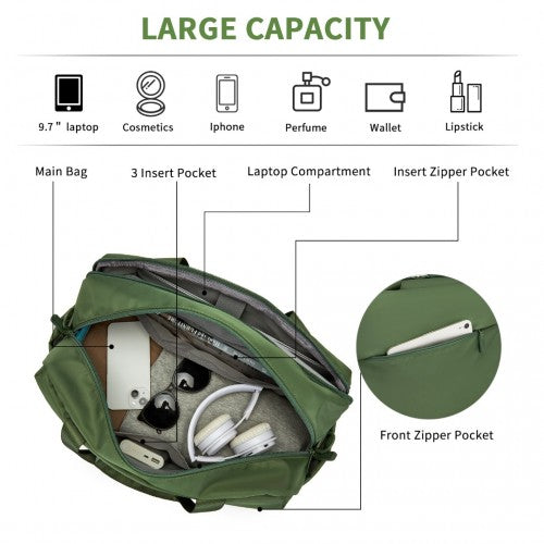 TVK2444 - Kono Water-Resistant Travel Bag with Laptop Sleeve Multi-Functional Tote for Business and Weekend Large Capacity for Men and Women - Green