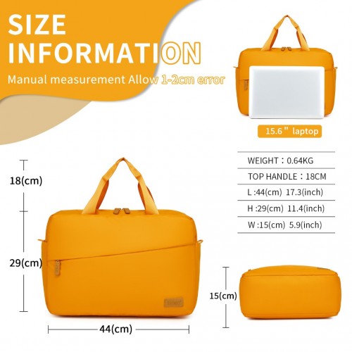 TVK2444 - Kono Water-Resistant Travel Bag with Laptop Sleeve Multi-Functional Tote for Business and Weekend Large Capacity for Men and Women - Yellow