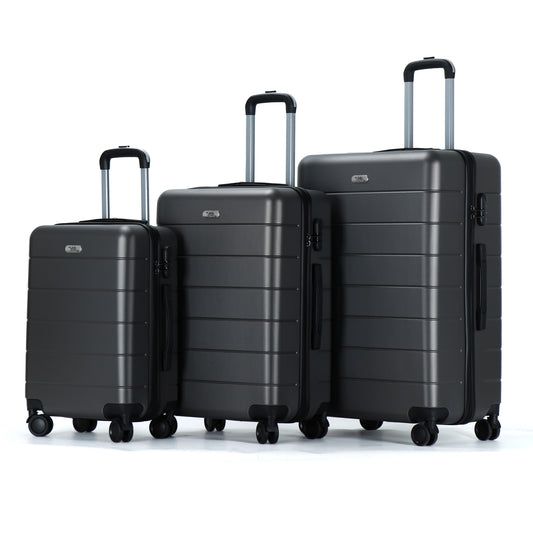 Easy Luggage Tabby Grooved 3 Piece Hard Shell Suitcase 360° Spinner Wheels Dark Grey