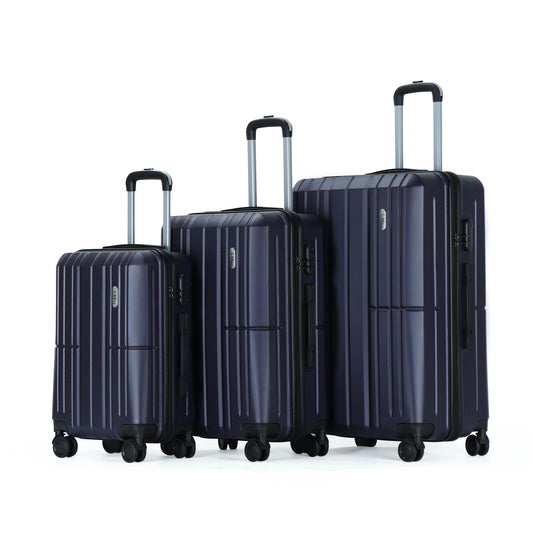 Easy Luggage Tabby Ribbed 3 Piece Hard Shell Suitcase 360° Spinner Wheels Navy Blue