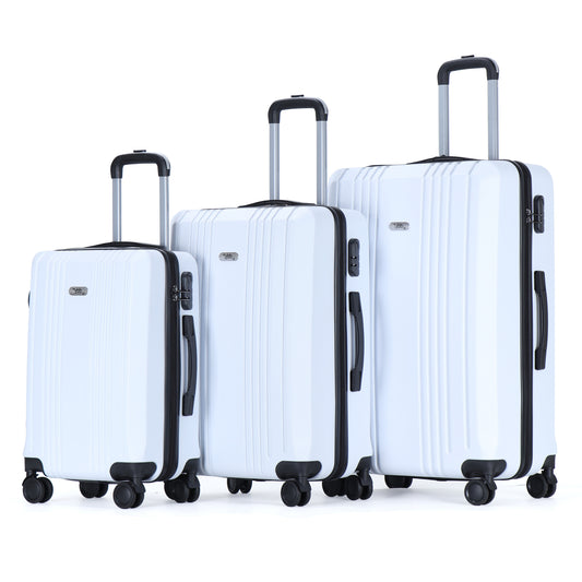 Easy Luggage Tabby Voyager 3 Piece Hard Shell Suitcase 360° Spinner Wheels White