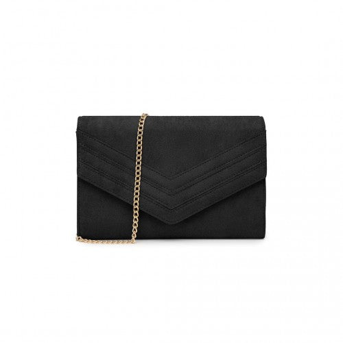 WTM2432 - Miss Lulu Luxurious Envelope-Style Evening Clutch with Elegant Detachable Metal Chain Strap - Black
