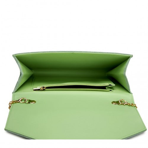 WTM2432 - Miss Lulu Luxurious Envelope-Style Evening Clutch with Elegant Detachable Metal Chain Strap - Green