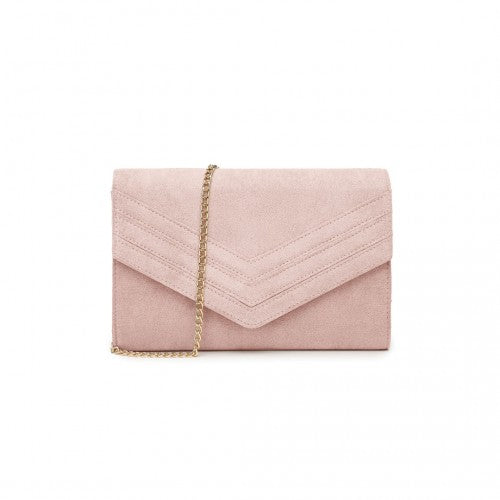 WTM2432 - Miss Lulu Luxurious Envelope-Style Evening Clutch with Elegant Detachable Metal Chain Strap - Pink