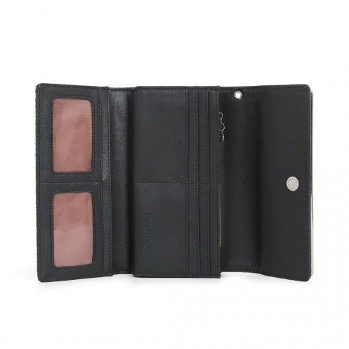 WTM2448 - Miss Lulu Elegant Women's Long Purse with Detachable Wrist Strap And Multi-Card Organizer - Black
