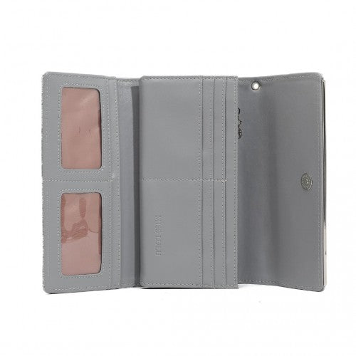 WTM2448 - Miss Lulu Elegant Women's Long Purse with Detachable Wrist Strap And Multi-Card Organizer - Grey