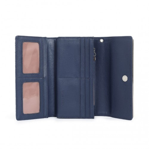 WTM2448 - Miss Lulu Elegant Women's Long Purse with Detachable Wrist Strap And Multi-Card Organizer - Navy