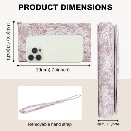 WTM2448 - Miss Lulu Elegant Women's Long Purse with Detachable Wrist Strap And Multi-Card Organizer - Pink