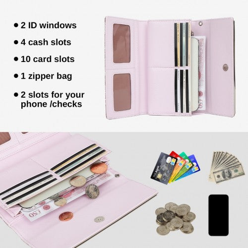 WTM2448 - Miss Lulu Elegant Women's Long Purse with Detachable Wrist Strap And Multi-Card Organizer - Pink