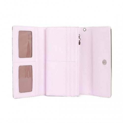 WTM2448 - Miss Lulu Elegant Women's Long Purse with Detachable Wrist Strap And Multi-Card Organizer - Pink