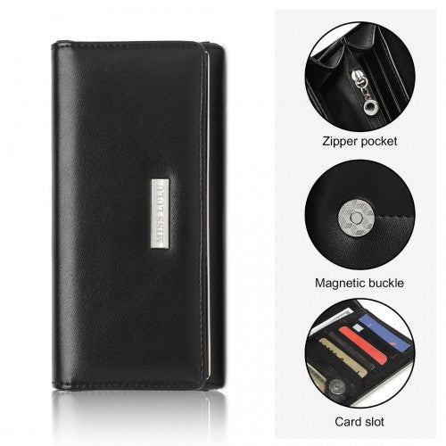 WTM2454 - Miss Lulu Sleek and Elegant Long Wallet for Women– A Timeless Accessory - Black