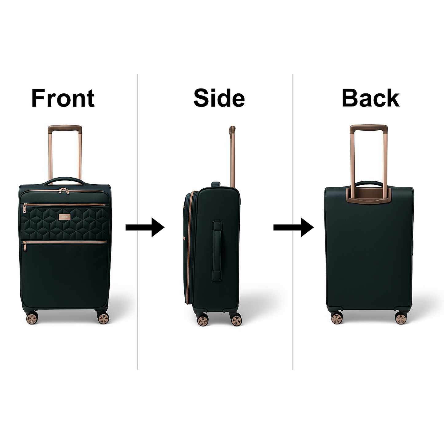 EAGLE Skyper Expandable Softshell Luggage – Super Light, 8-Wheel Spinner - Black