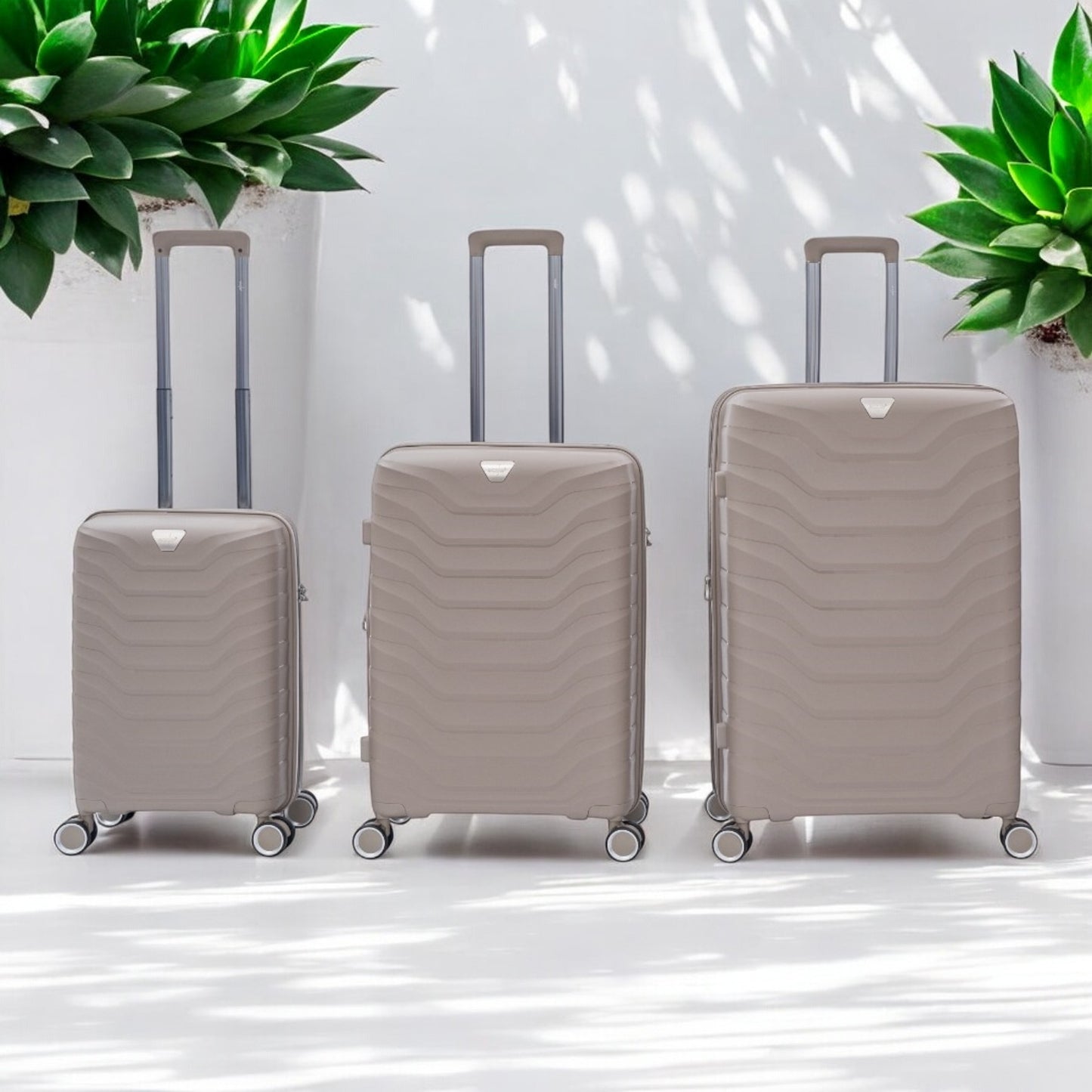 Eagle Verona 3-Piece Expandable Luggage Set - PP Material ,TSA Lock 360 Spinner Wheels - Champagne