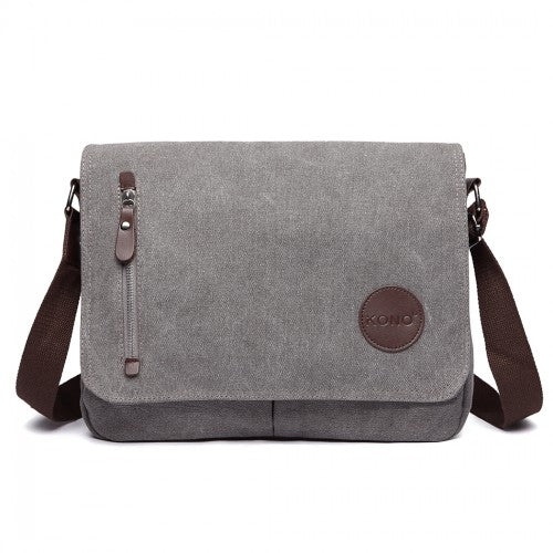 E1824 - 1 - Kono RFID - Blocking Retro Style Canvas Cross Body Messenger Bag - Grey - Easy Luggage