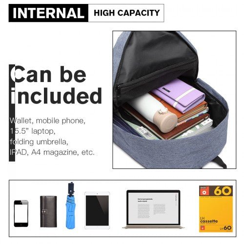 E1930 - Kono Durable Polyester Everyday Backpack With Sleek Design - Blue - Easy Luggage