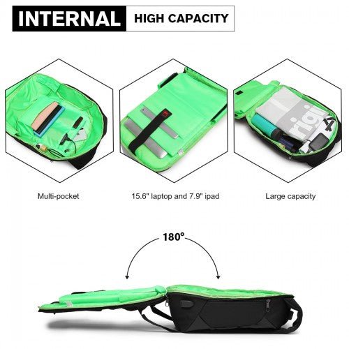 E1946 - KONO REFLECTIVE USB CHARGING INTERFACE BACKPACK - BLACK - Easy Luggage