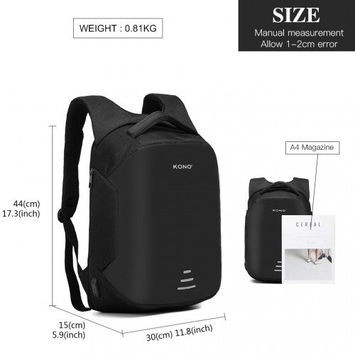E1946 - KONO REFLECTIVE USB CHARGING INTERFACE BACKPACK - BLACK - Easy Luggage