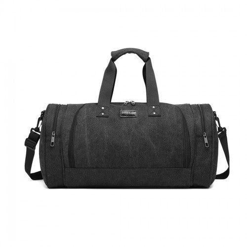 E1957 - Kono Canvas Barrel Duffle Travel Bag - Black - Easy Luggage